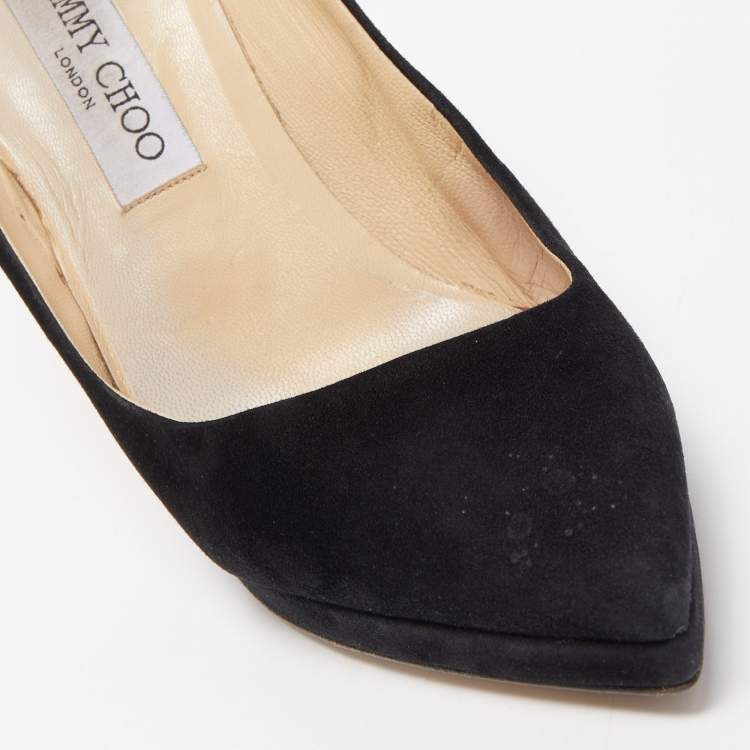Pre Owned Jimmy Choo Black Suede and Patent Leather Platform Pumps Size 39.5