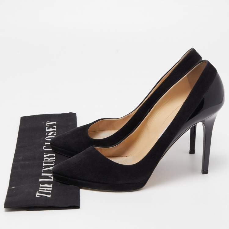 Pre Owned Jimmy Choo Black Suede and Patent Leather Platform Pumps Size 39.5