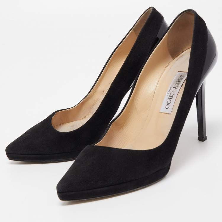 Pre Owned Jimmy Choo Black Suede and Patent Leather Platform Pumps Size 39.5