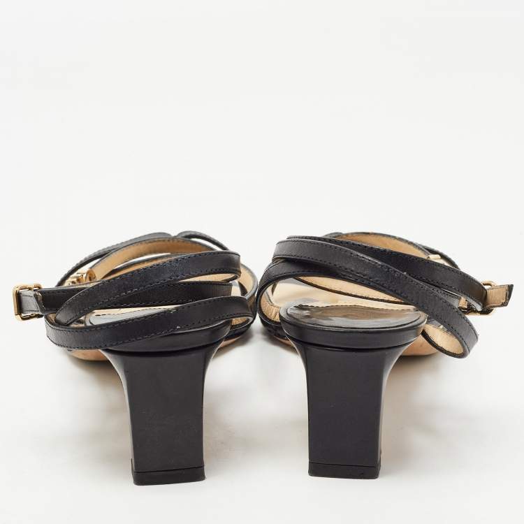 Pre Owned Jimmy Choo Black Leather Ankle Strap Sandals Size 37