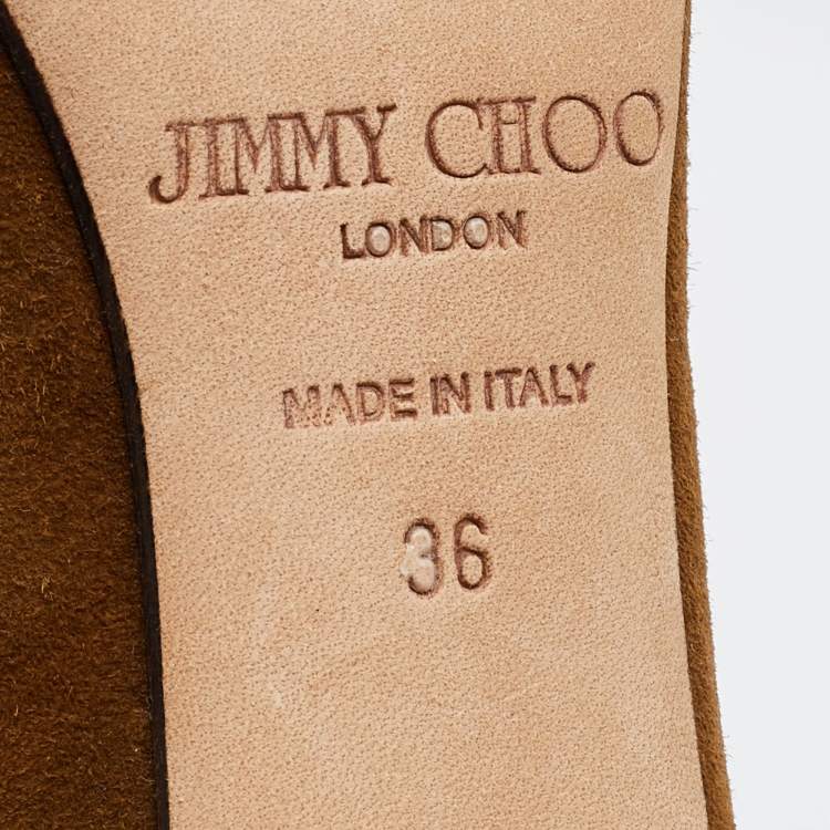 مملوكة مسبقًا Jimmy Choo Brown Suede Fringe Peep-Toe Booties Size 36