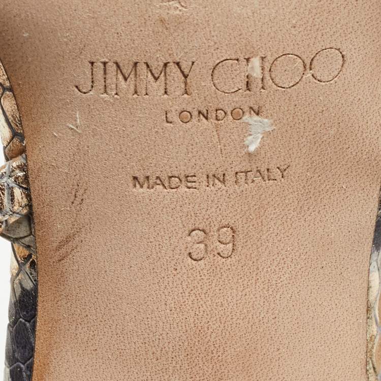 Pre Owned Jimmy Choo Beige/Grey Python Embossed Sai Sandals Size 39