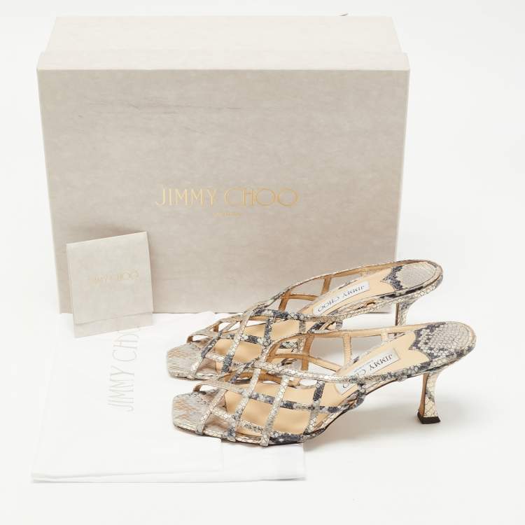 Pre Owned Jimmy Choo Beige/Grey Python Embossed Sai Sandals Size 39