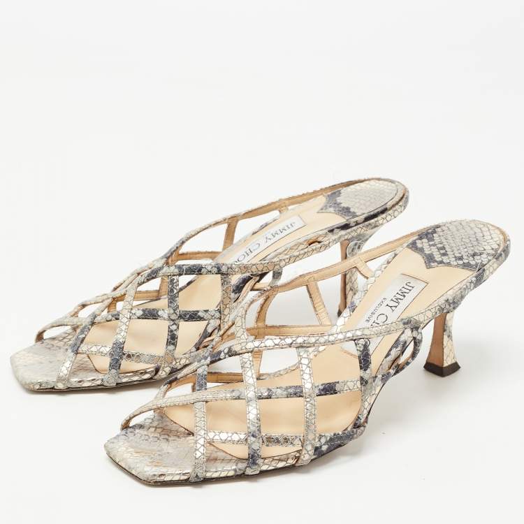 Jimmy Choo Beige Grey Python Embossed Sai Sandals Size 39 Jimmy