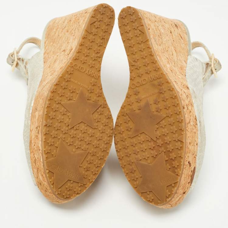 Pre Owned Jimmy Choo Gold/Grey Suede Prova Cork Sandals Size 35