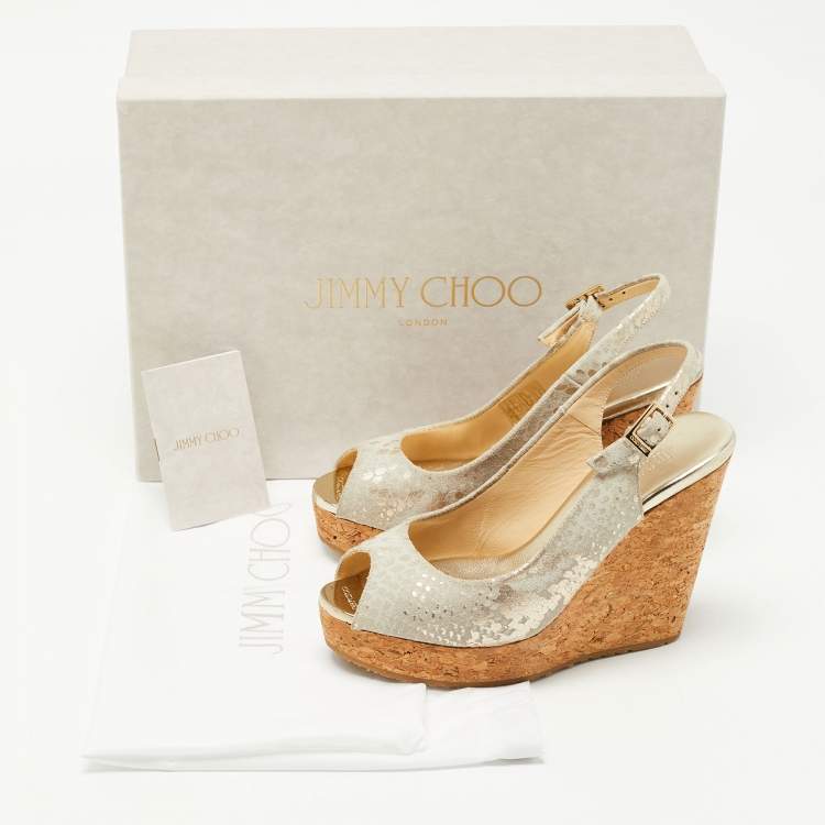 Pre Owned Jimmy Choo Gold/Grey Suede Prova Cork Sandals Size 35