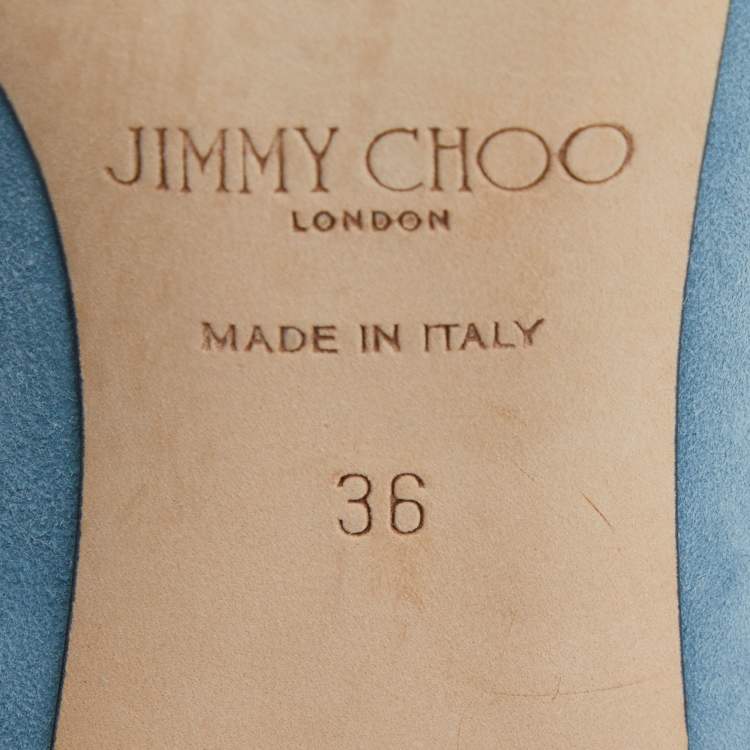 Pre Owned Jimmy Choo Blue Suede Bing Crystal Embellished Pointed Toe Mules Size 36