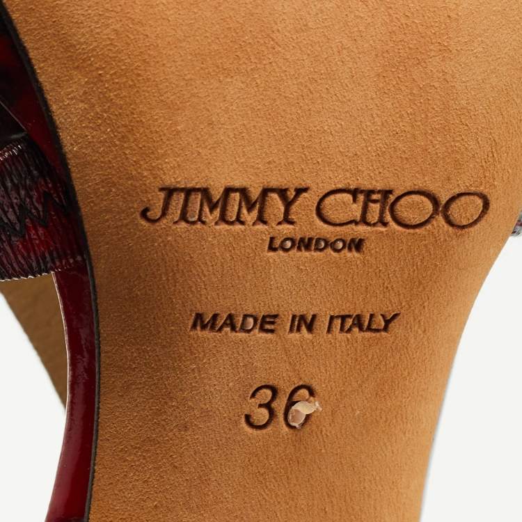 Pre Owned Jimmy Choo Red/Black Leather Double Cross Strap Sandals Size 36