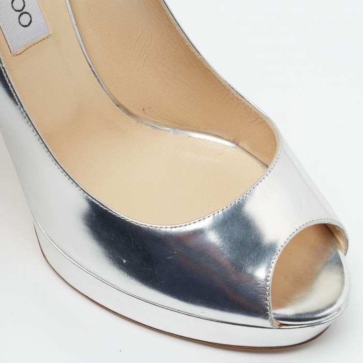 Pre Owned Jimmy Choo Silver Leather Crown Pumps Size 39.5