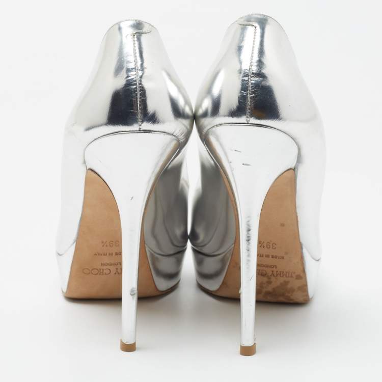 Pre Owned Jimmy Choo Silver Leather Crown Pumps Size 39.5