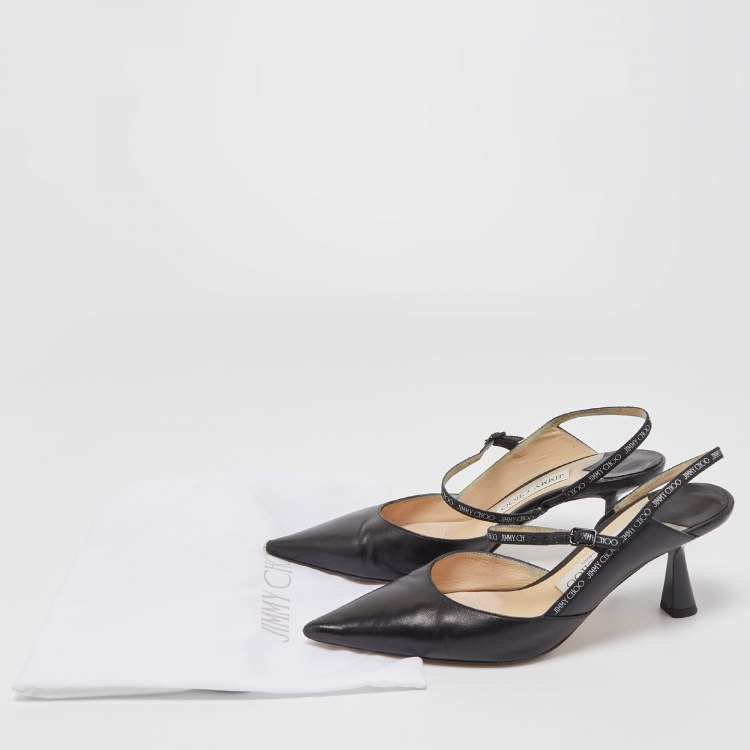 مملوكة مسبقًا Jimmy Choo Black Leather Ray Slingback Pumps Size 37