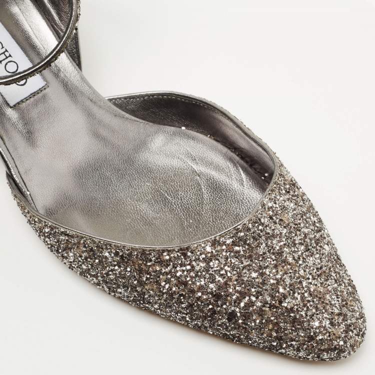 Pre Owned Jimmy Choo Silver Glitter  Vicky Slingback Pumps Size 40.5