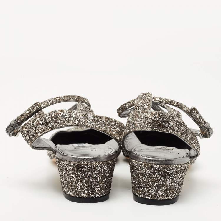 Pre Owned Jimmy Choo Silver Glitter  Vicky Slingback Pumps Size 40.5