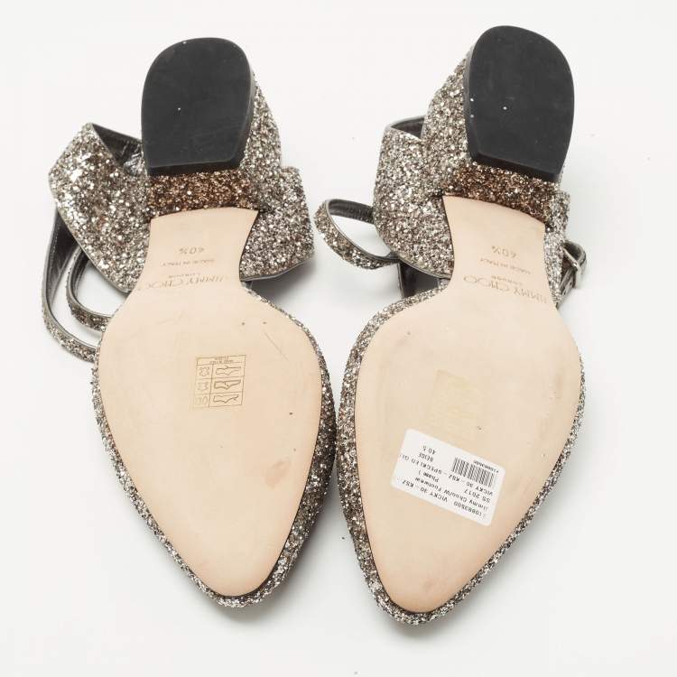 Pre Owned Jimmy Choo Silver Glitter  Vicky Slingback Pumps Size 40.5