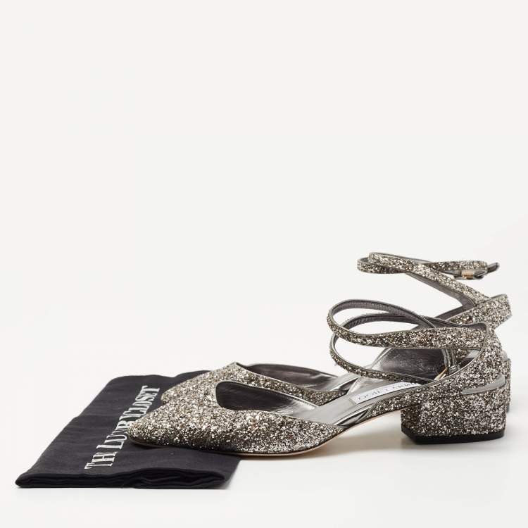 Pre Owned Jimmy Choo Silver Glitter  Vicky Slingback Pumps Size 40.5