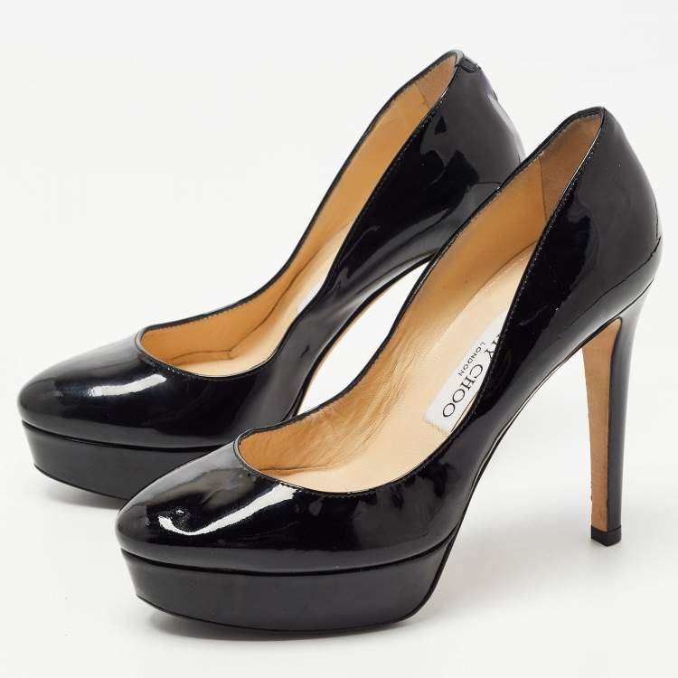 Pre Owned Jimmy Choo Black Patent Leather Cosmic Platform Pumps Size 35