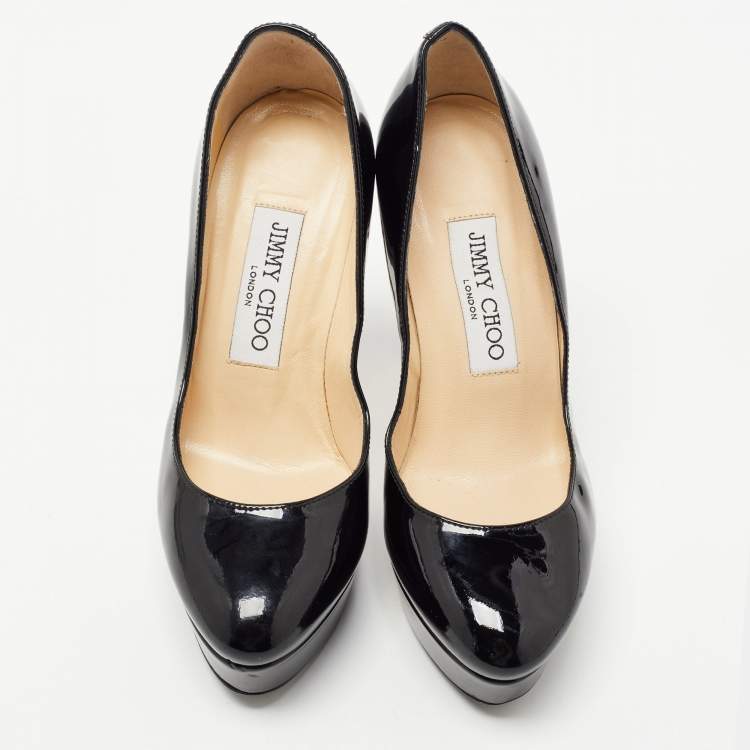 Pre Owned Jimmy Choo Black Patent Leather Cosmic Platform Pumps Size 35