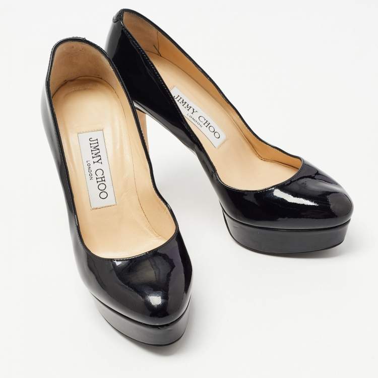 Pre Owned Jimmy Choo Black Patent Leather Cosmic Platform Pumps Size 35