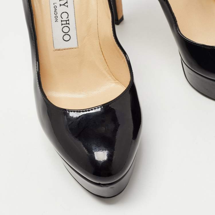 Pre Owned Jimmy Choo Black Patent Leather Cosmic Platform Pumps Size 35