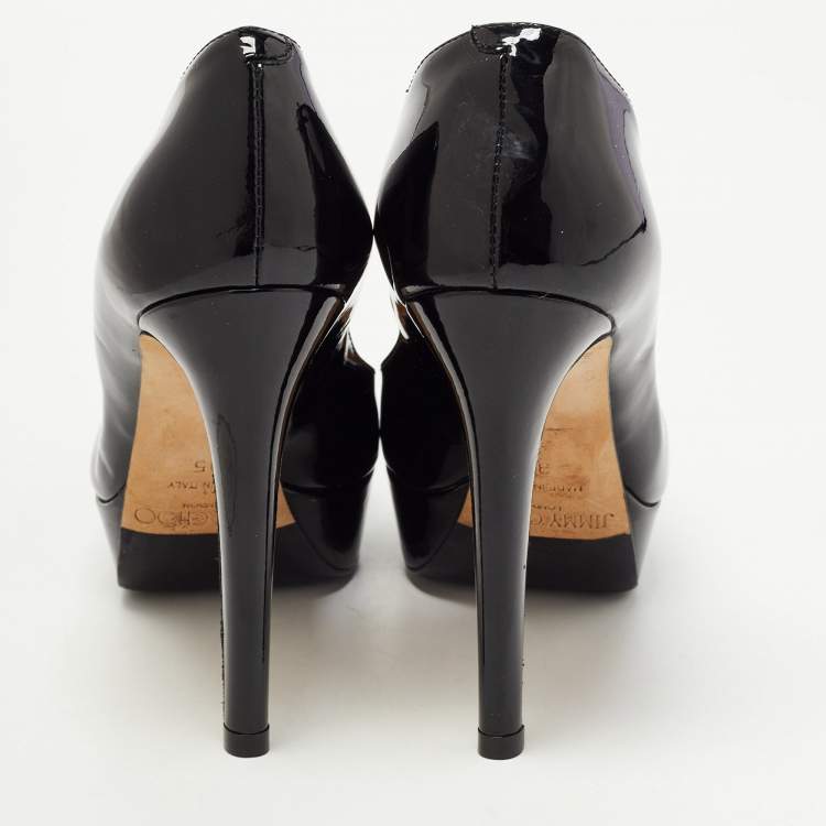 Pre Owned Jimmy Choo Black Patent Leather Cosmic Platform Pumps Size 35