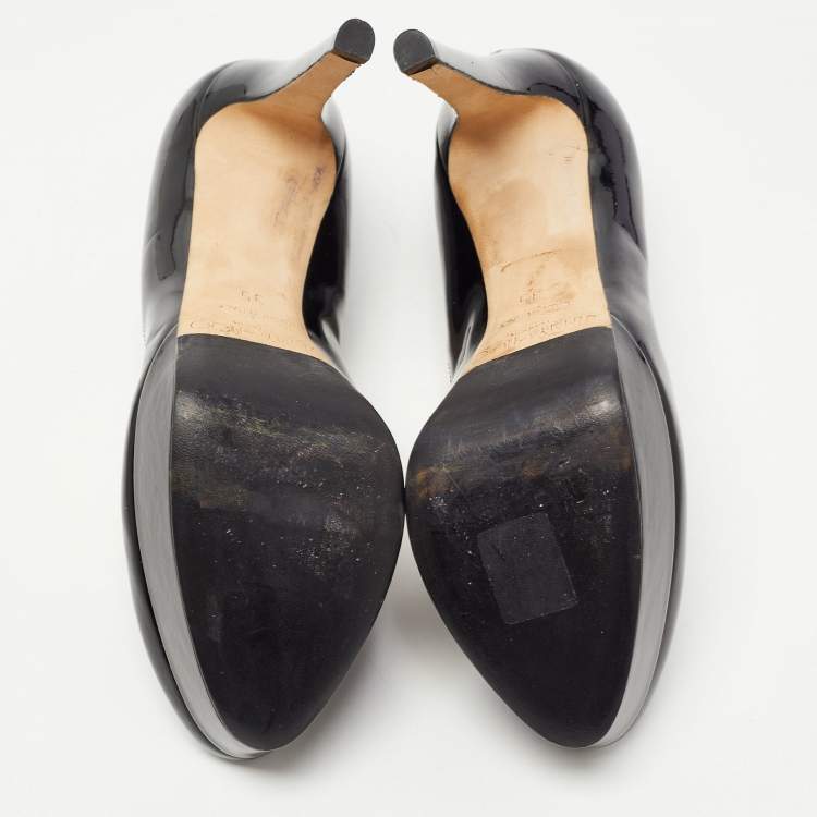 Pre Owned Jimmy Choo Black Patent Leather Cosmic Platform Pumps Size 35