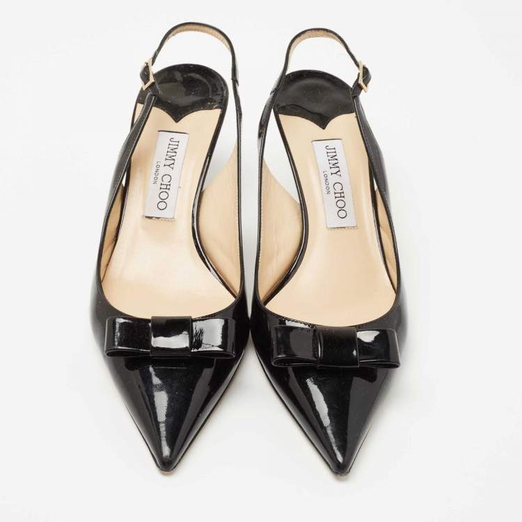 مملوكة مسبقًا Jimmy Choo Black Patent Leather Mara Slingback Pumps Size 40
