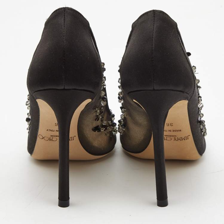 Pre Owned Jimmy Choo Black Mesh and Satin Romy Embellished Pumps Size 36