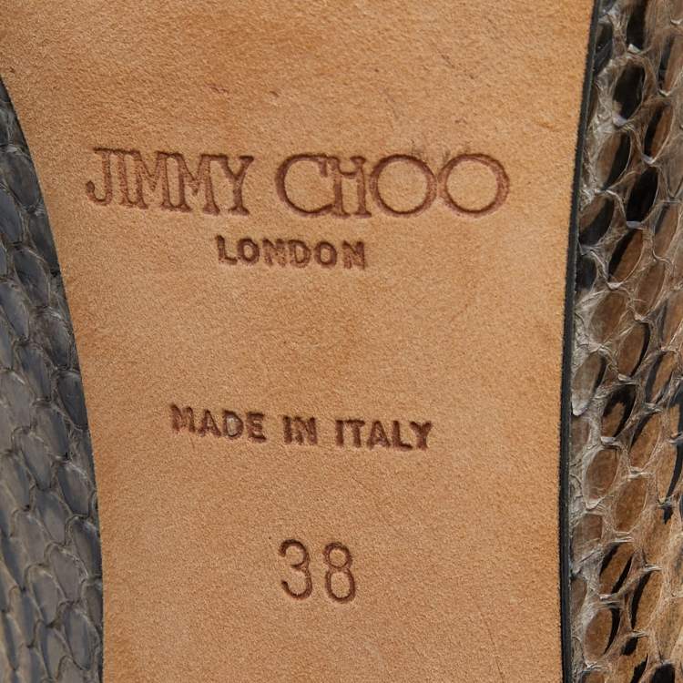 Pre Owned Jimmy Choo Beige Watersnake Leather Peep Toe Pumps Size 38