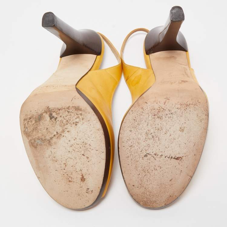 Pre Owned Jimmy Choo Yellow Leather Peep Toe Slingback Pumps Size 39.5