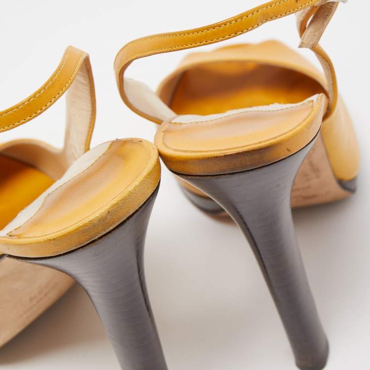 Pre Owned Jimmy Choo Yellow Leather Peep Toe Slingback Pumps Size 39.5