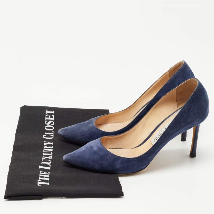 Pre Owned Jimmy Choo Navy Blue Suede Romy Pumps Size 38