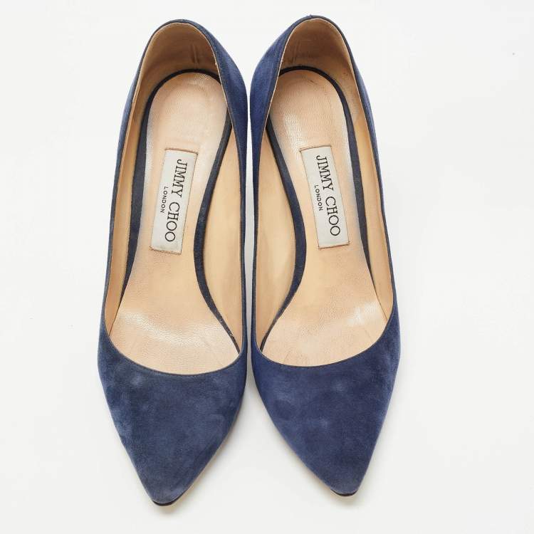 Pre Owned Jimmy Choo Navy Blue Suede Romy Pumps Size 38