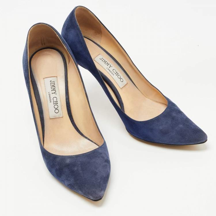 Pre Owned Jimmy Choo Navy Blue Suede Romy Pumps Size 38