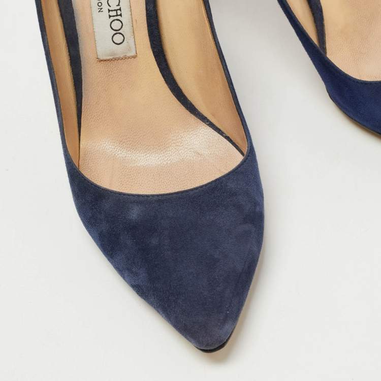Pre Owned Jimmy Choo Navy Blue Suede Romy Pumps Size 38