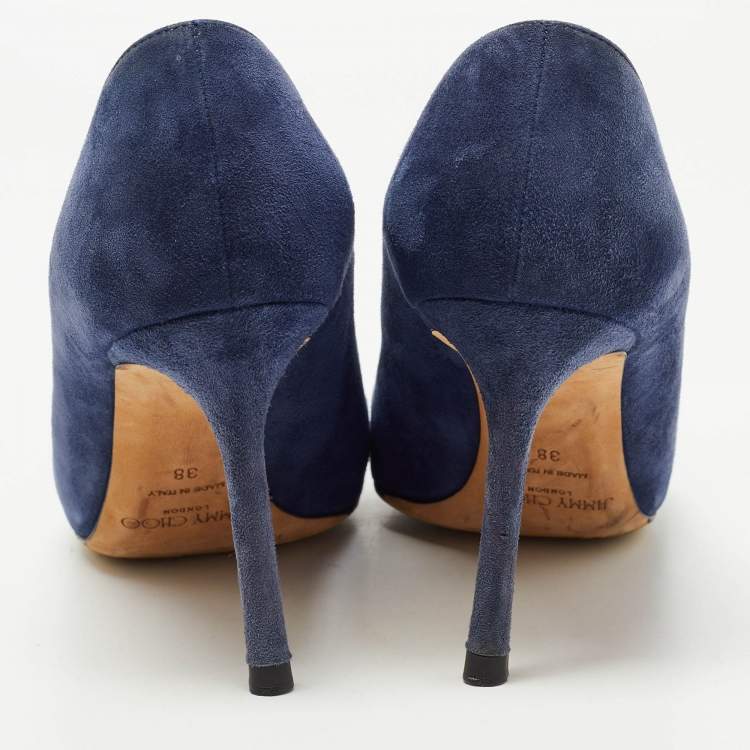 Pre Owned Jimmy Choo Navy Blue Suede Romy Pumps Size 38
