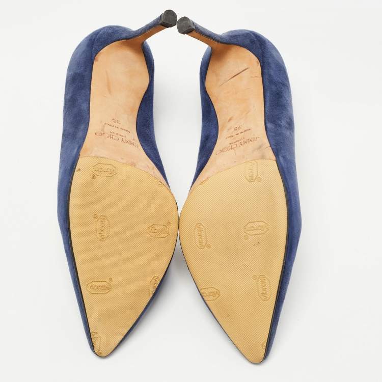 Pre Owned Jimmy Choo Navy Blue Suede Romy Pumps Size 38