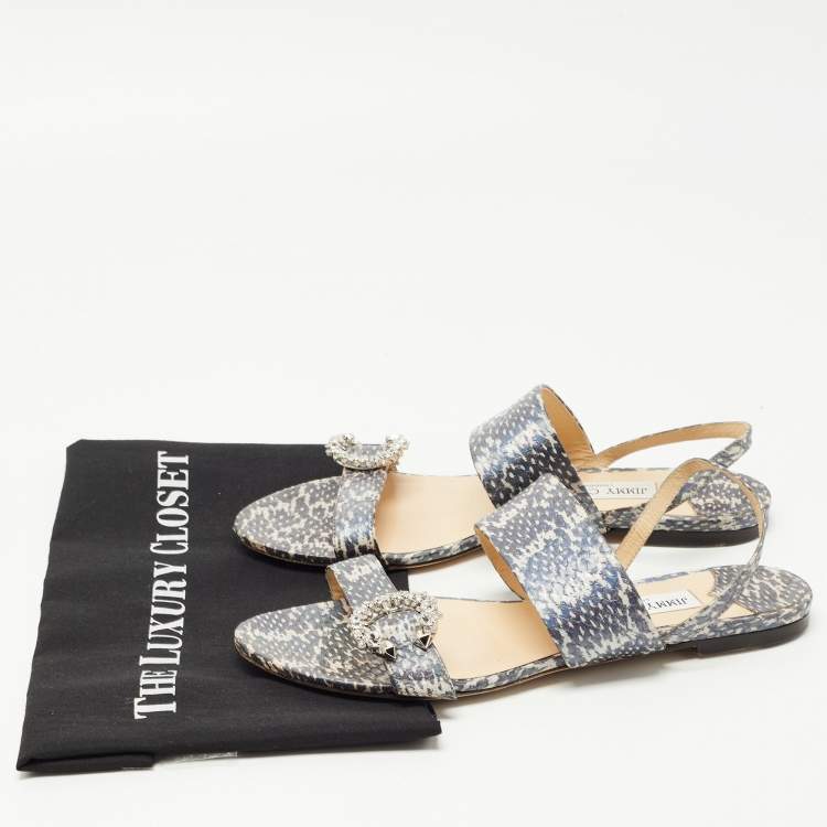 Pre Owned Jimmy Choo Two Tone Embossed Snakeskin Saphera Flat Sandals Size 40.5