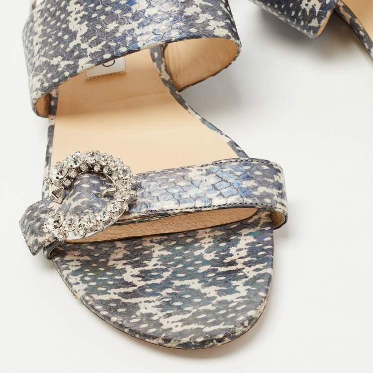 Pre Owned Jimmy Choo Two Tone Embossed Snakeskin Saphera Flat Sandals Size 40.5