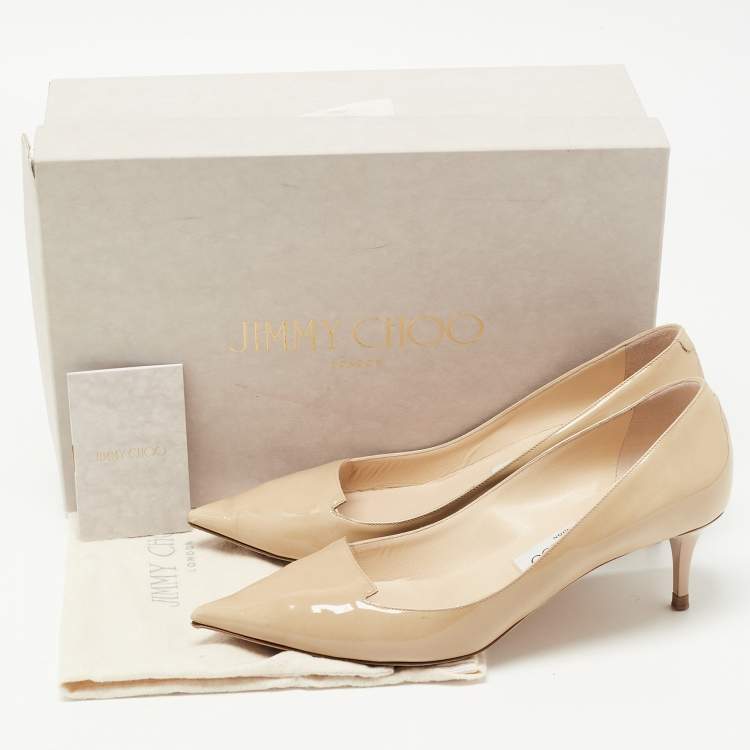 Pre Owned Jimmy Choo Beige Patent Leather Allure Pumps Size 37