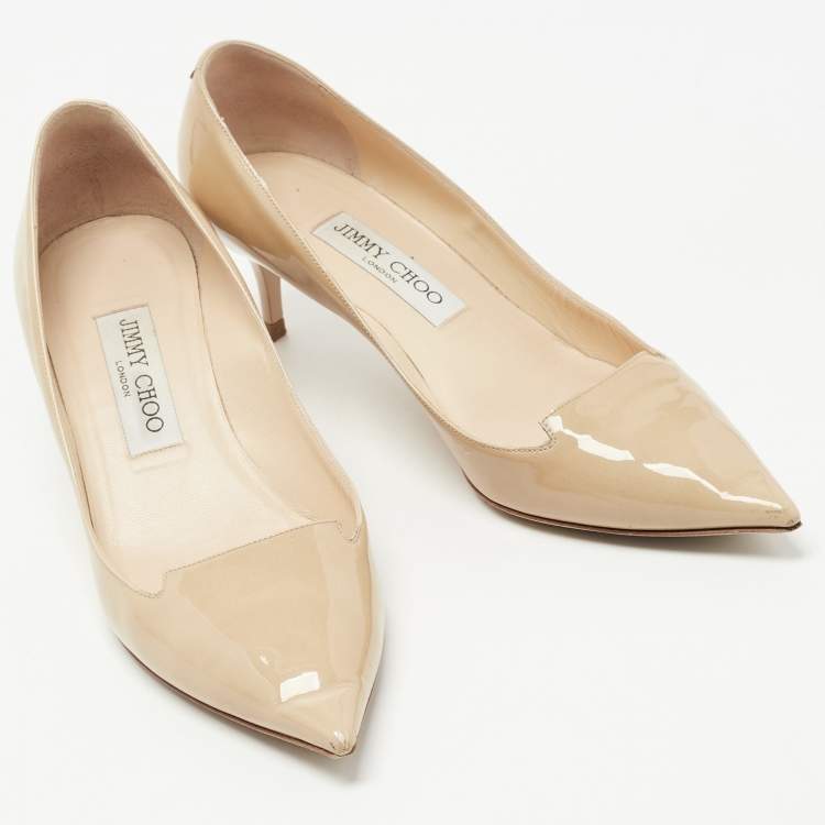 Pre Owned Jimmy Choo Beige Patent Leather Allure Pumps Size 37