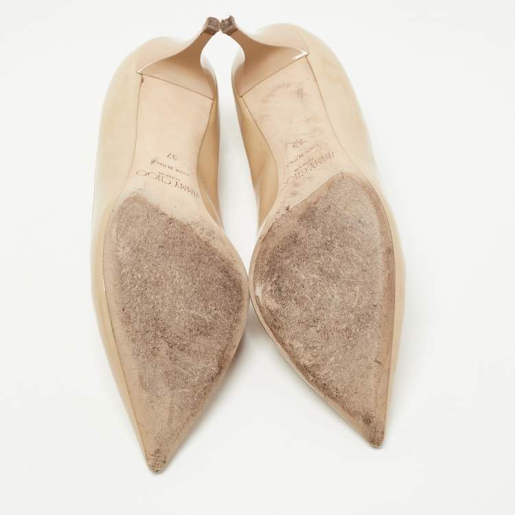 Pre Owned Jimmy Choo Beige Patent Leather Allure Pumps Size 37