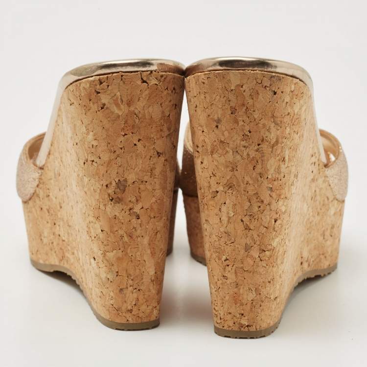 Pre Owned Jimmy Choo Metallic Glitter Perfume Wedge Sandals Size 38