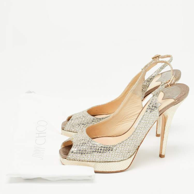 Pre Owned Jimmy Choo Silver/Gold Glitter Clue Slingback Pumps Size 36
