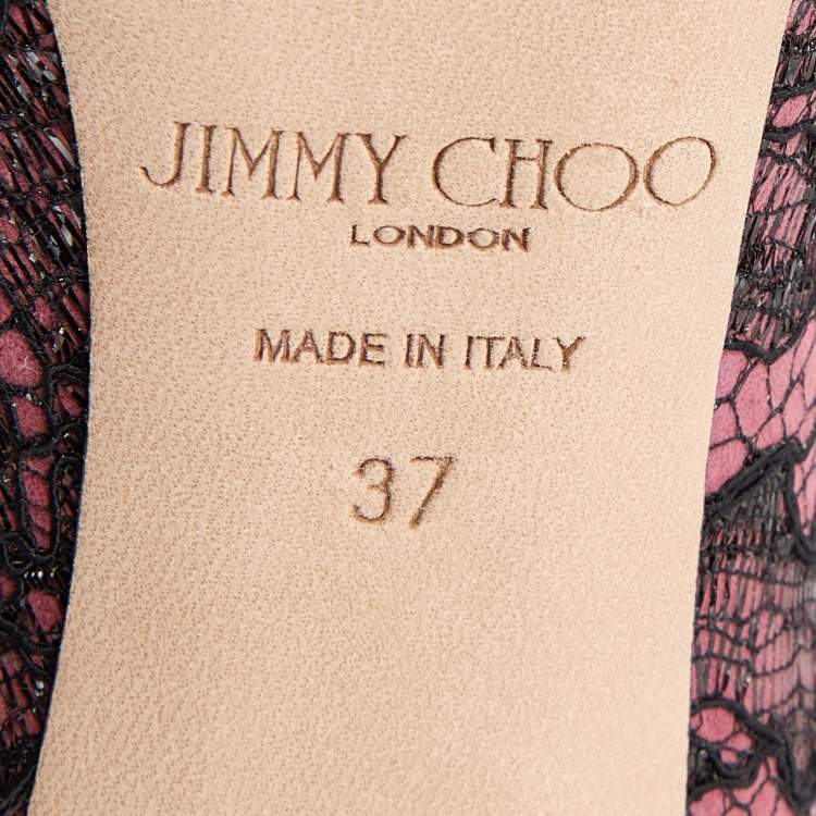 Pre Owned Jimmy Choo Pink/Black Lace and Suede Marvel Embellished Pointed Toe Pumps Size 37