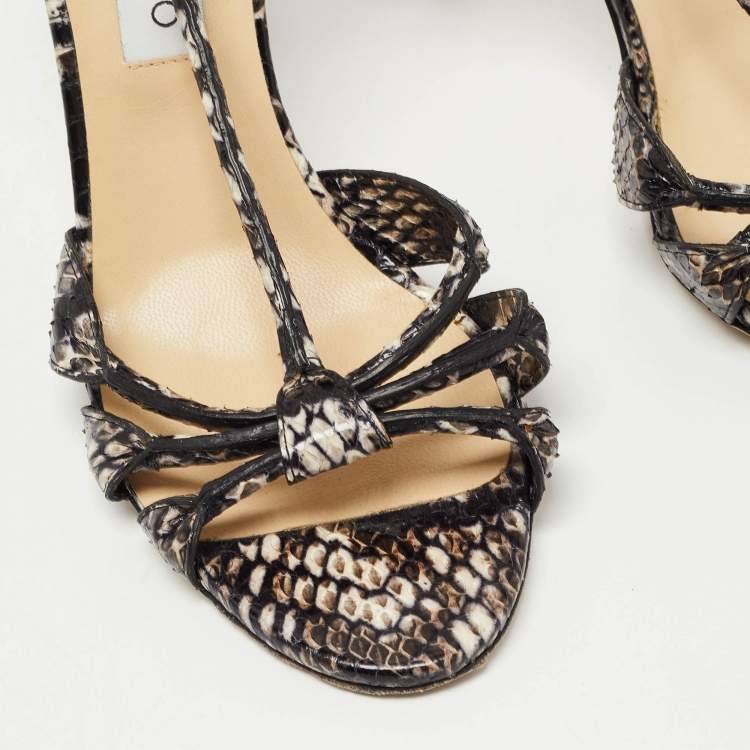Pre Owned Jimmy Choo Black/Brown Water Snake Ankle Strap Sandals Size 40.5