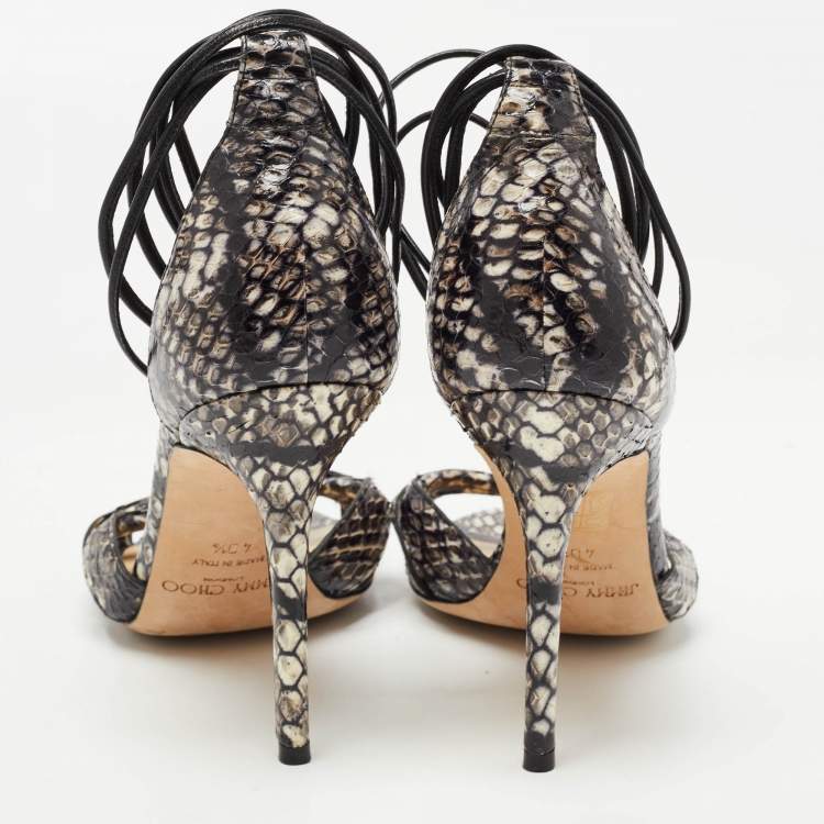 Pre Owned Jimmy Choo Black/Brown Water Snake Ankle Strap Sandals Size 40.5