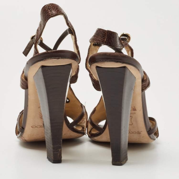 Pre Owned Jimmy Choo Brown Python Embossed Leather Sandals Size 38.5
