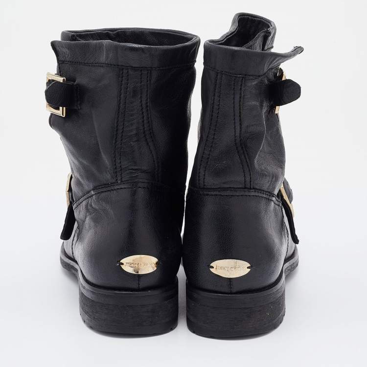 Pre Owned Jimmy Choo Black Leather Buckle Detail Ankle Boots Size 40