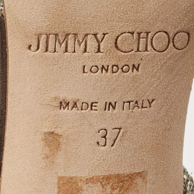 Pre Owned Jimmy Choo Silver/Gold Coarse Glitter and Leather  Ankle Strap Sandals Size 37