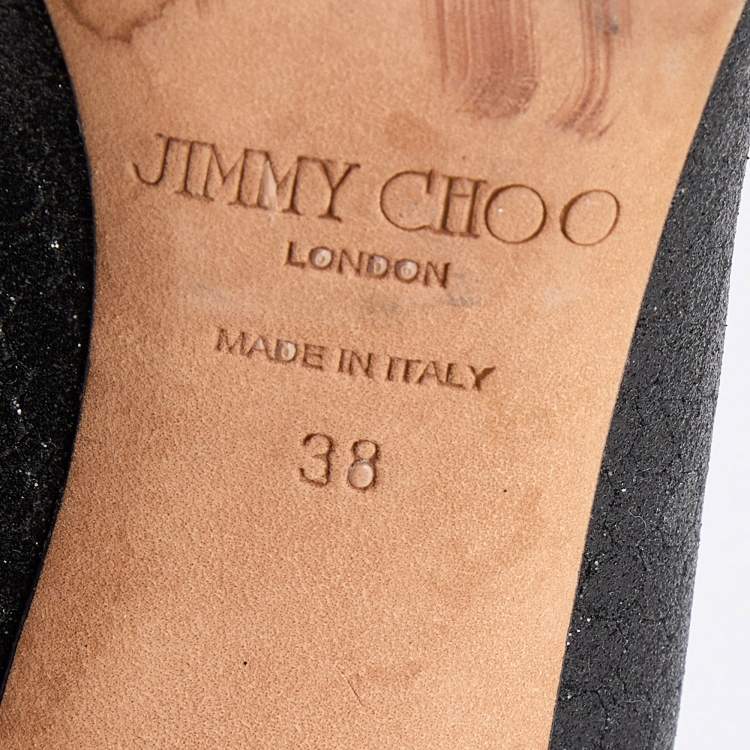 Pre Owned Jimmy Choo Black Glitter Romy Pointed Toe Pumps Size 38